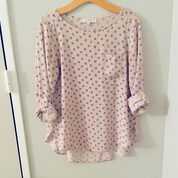 LOFT Roll-Tab Sleeve Pink Blouse - Picture 2 of 6